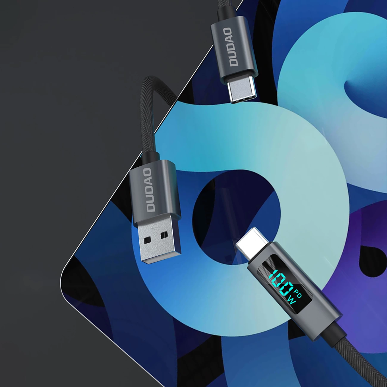 Kabllo USB-C në USB-C Dudao L7C, 1m, 100W, me ekran LED, e zezë