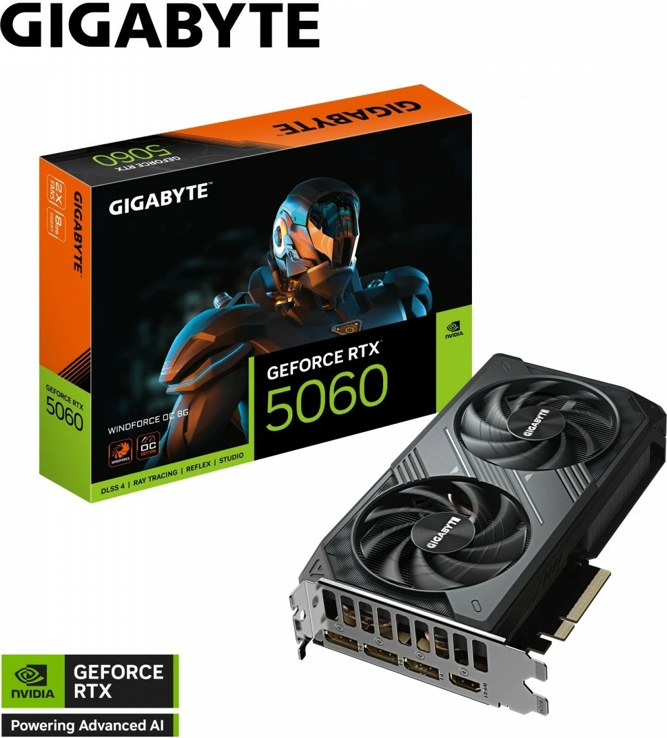 Kartelë grafike Gigabyte GeForce RTX 5060 WINDFORCE OC, 8 GB GDDR7, e zezë
