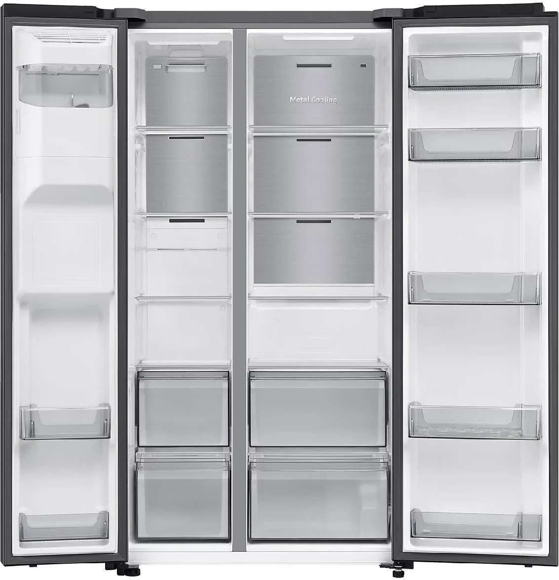 Frigorifer side-by-side Samsung SBS RS70F64KETEO 635 L, dispenser ujë dhe akull, Wi‑Fi SmartThings, AI Energy, klasë E, e zezë matte metal