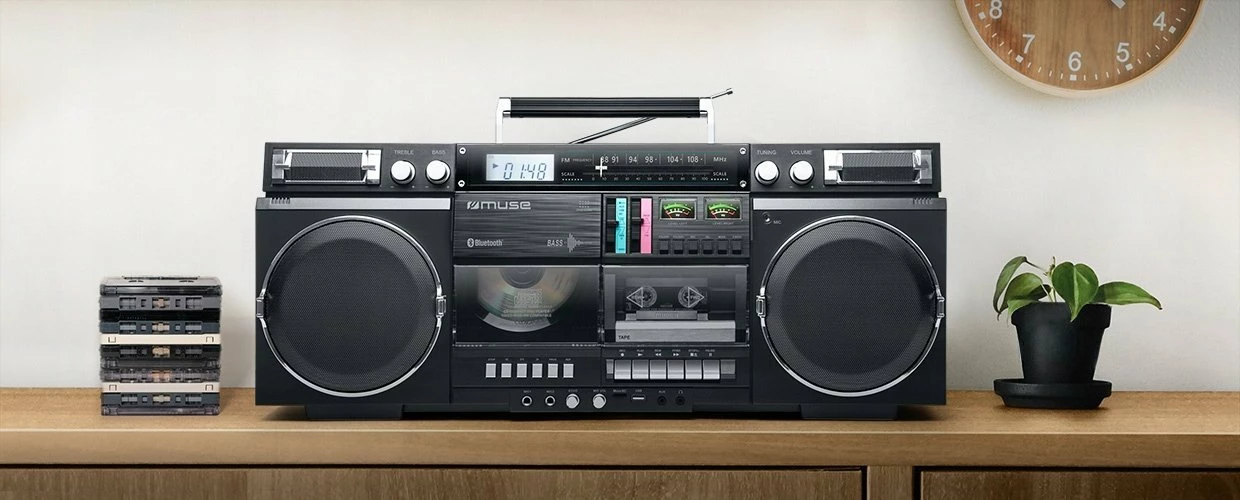 Radio boombox Muse M-380 GB Ghetto 80W me Bluetooth, CD/Kasetë/USB/SD, e zezë