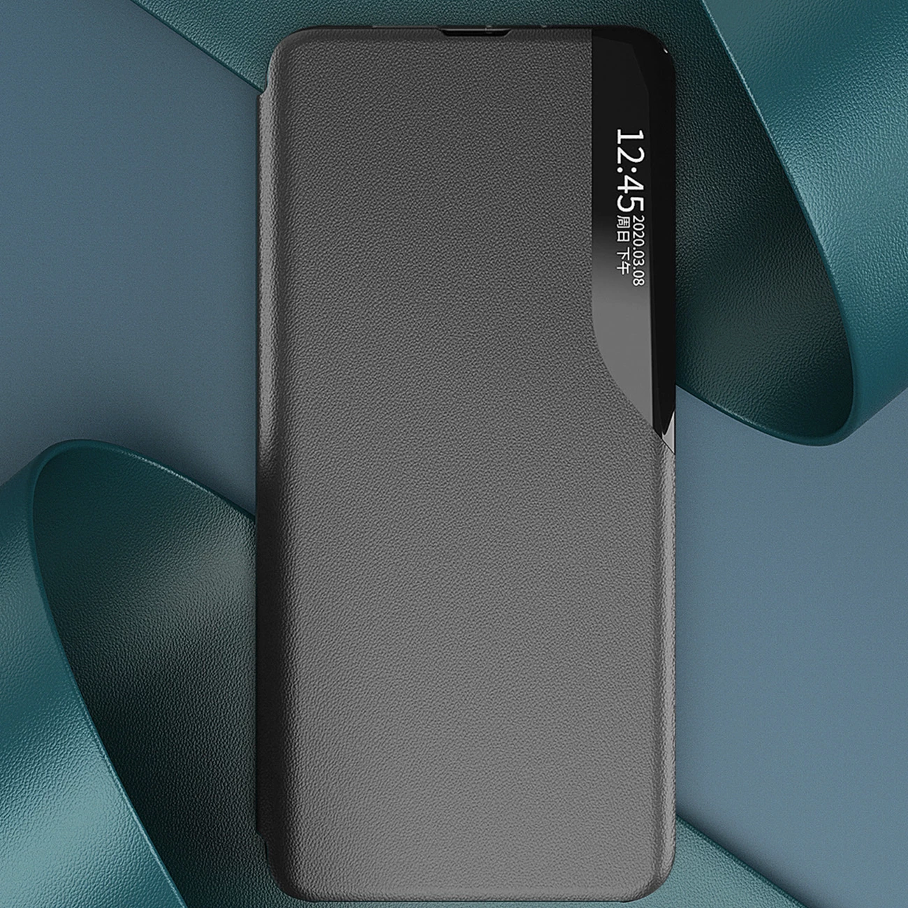 Mbështjellës Hurtel Eco Leather View Case për Xiaomi Redmi Note 12 Pro / Poco X5 Pro 5G, me qëndrim, i zi