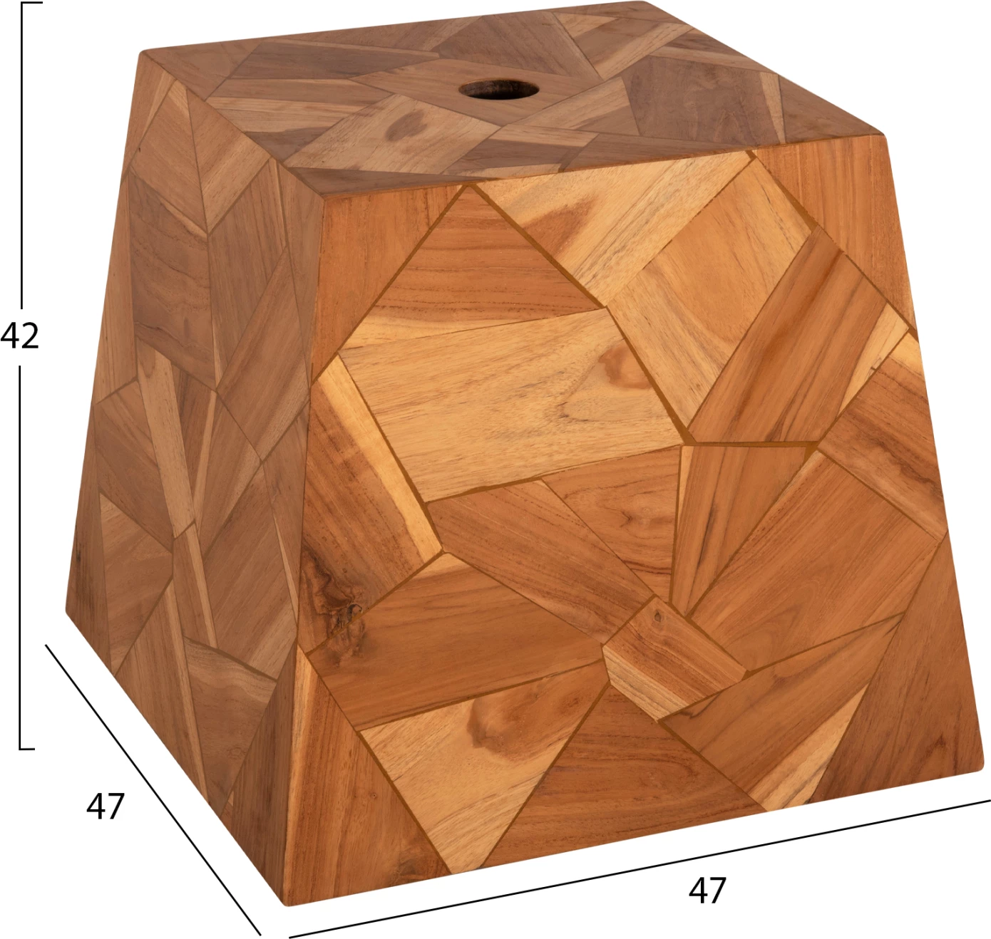 Baza për ombrellë, beton, mbulesë dru tik, vrimë 5cm, 47x47x42cm