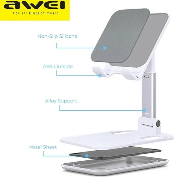 Mbajtëse tavoline universale AWEI X11, për celular/tablet, e bardhë