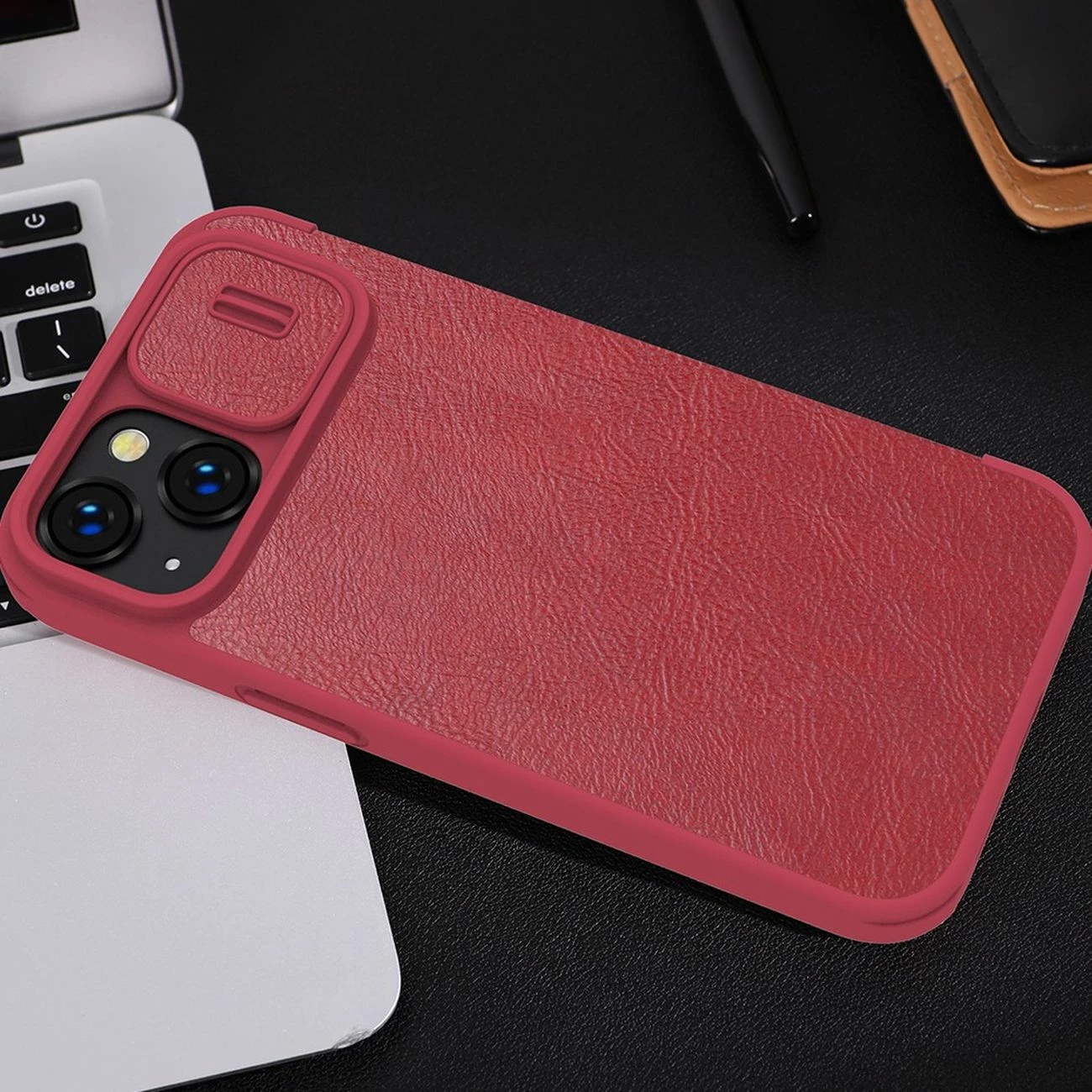 Mbështjellës Nillkin Qin Leather Pro Case për iPhone 14 Plus, me kapak kamere, e zezë