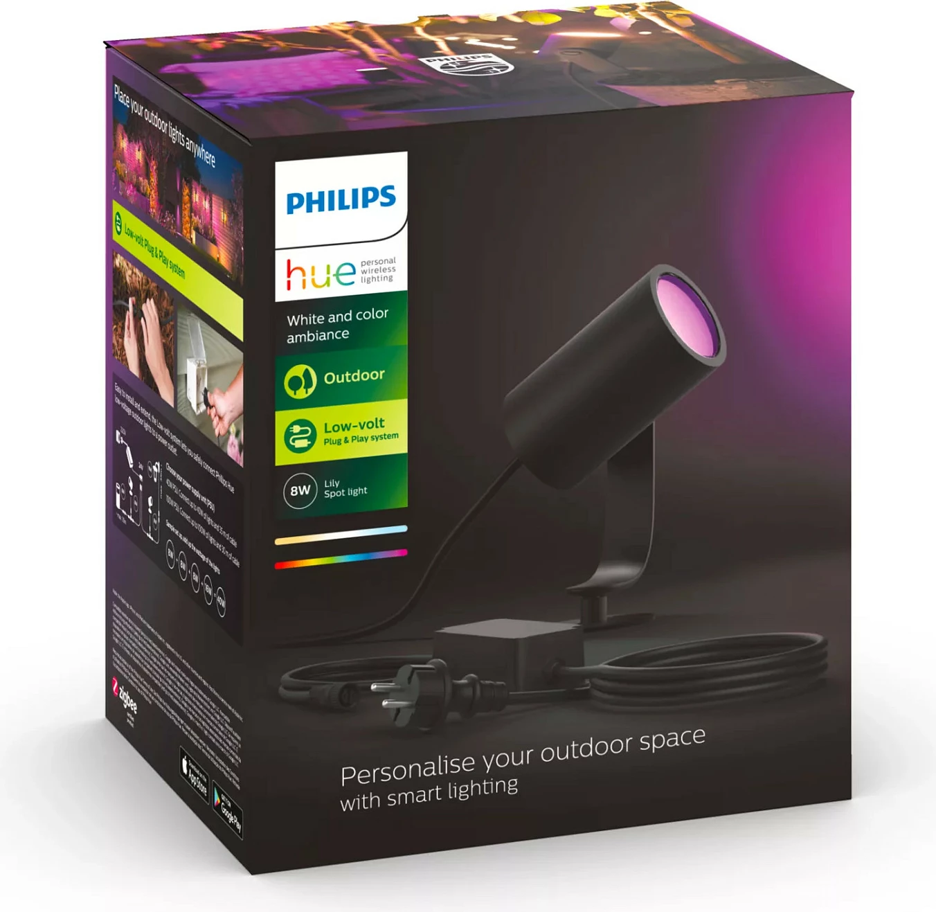 Dritë spot Philips Hue Lily Outdoor, Smart, LED, Alumini, E zezë