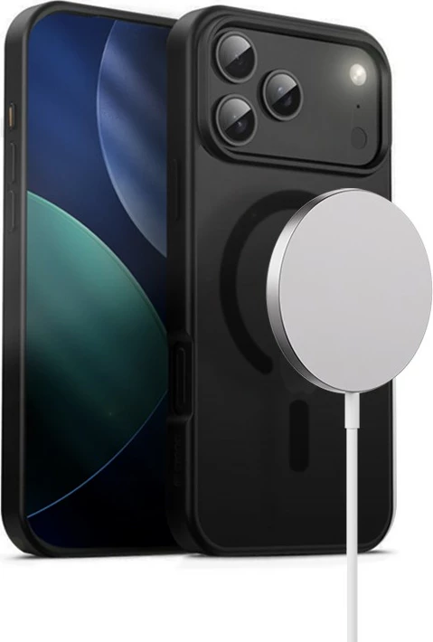 Mbështjellës CRONG Hybrid Frost MAG Cover për iPhone 17 Pro Max, MagSafe, 37 magnetë N52, polikarbonat, i zi