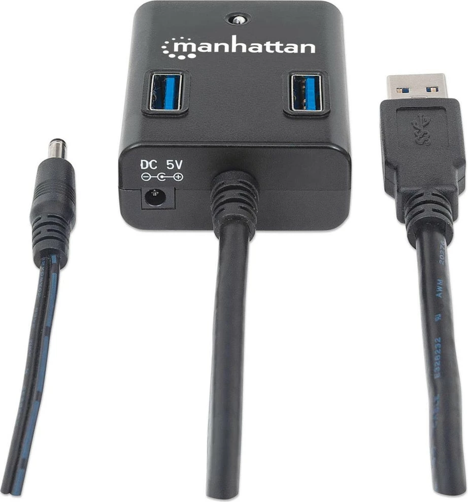 USB hub MANHATTAN 4-porta USB 3.0, me rrymë, zi