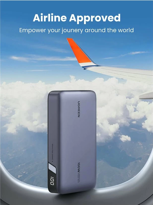 Power bank Ugreen Nexode 20000mAh, 100W, 3 dalje, LED display, Gri