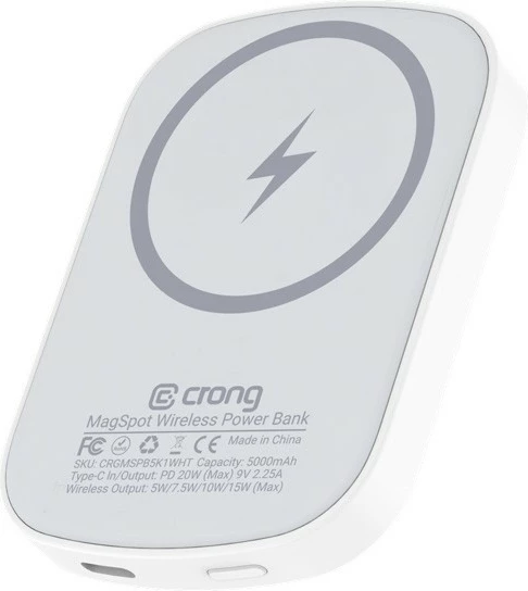 Power bank CRONG MagSpot Wireless 5000mAh me MagSafe, Bardhë
