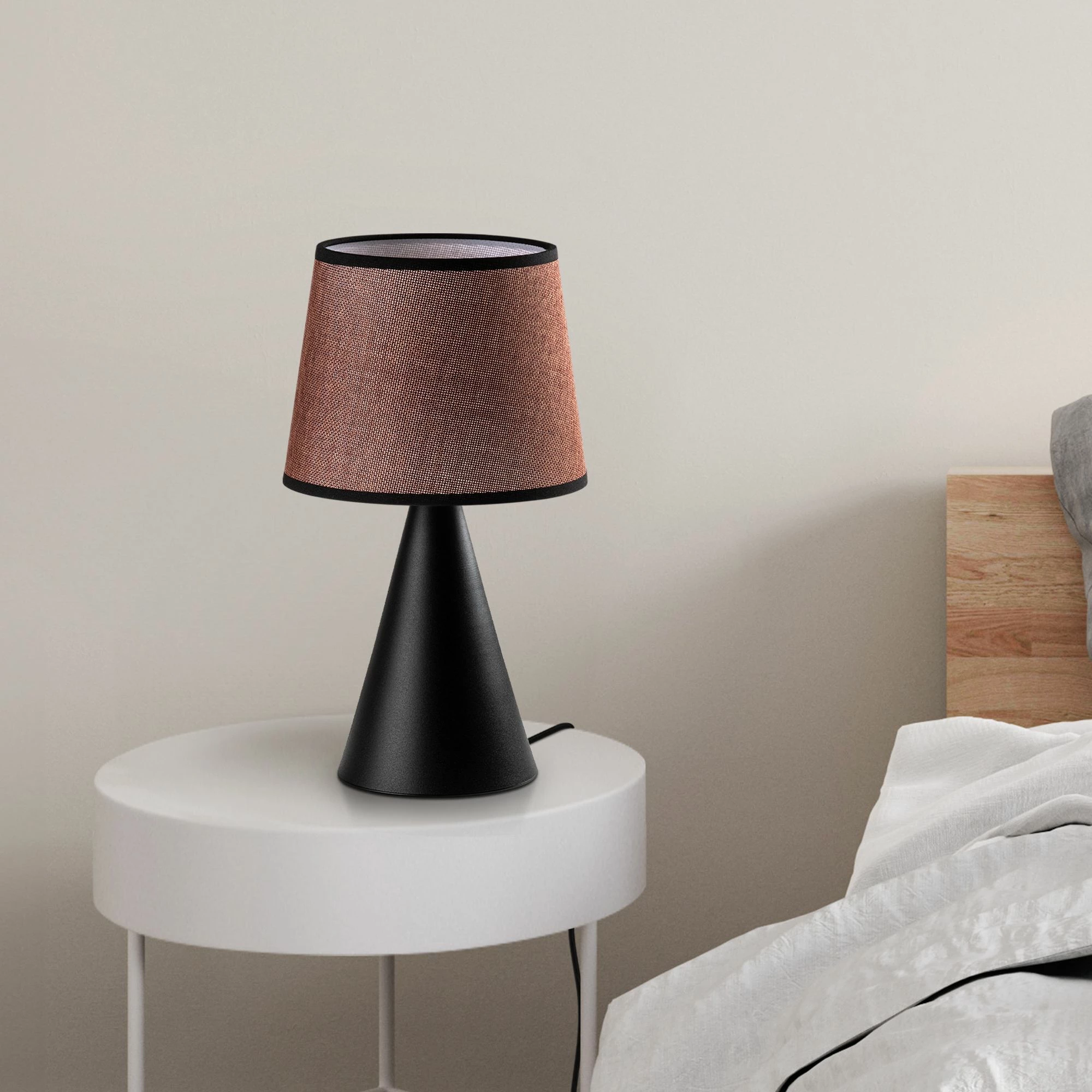 Llambë tavoline Opviq, Kona - 15481, trup metalik, kapak stof, e zezë dhe kafe