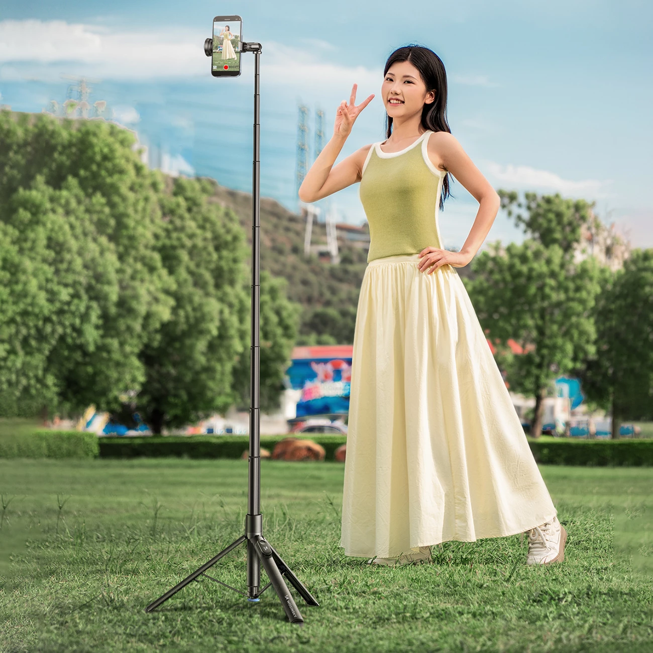 Selfie stick Wozinsky WRZP1 me këmbë që hapen automatikisht, tripod, 1.7m, zi