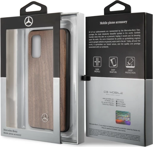 Mbështjellës Mercedes Wood Line Walnut për Samsung Galaxy S20 G980, kafe