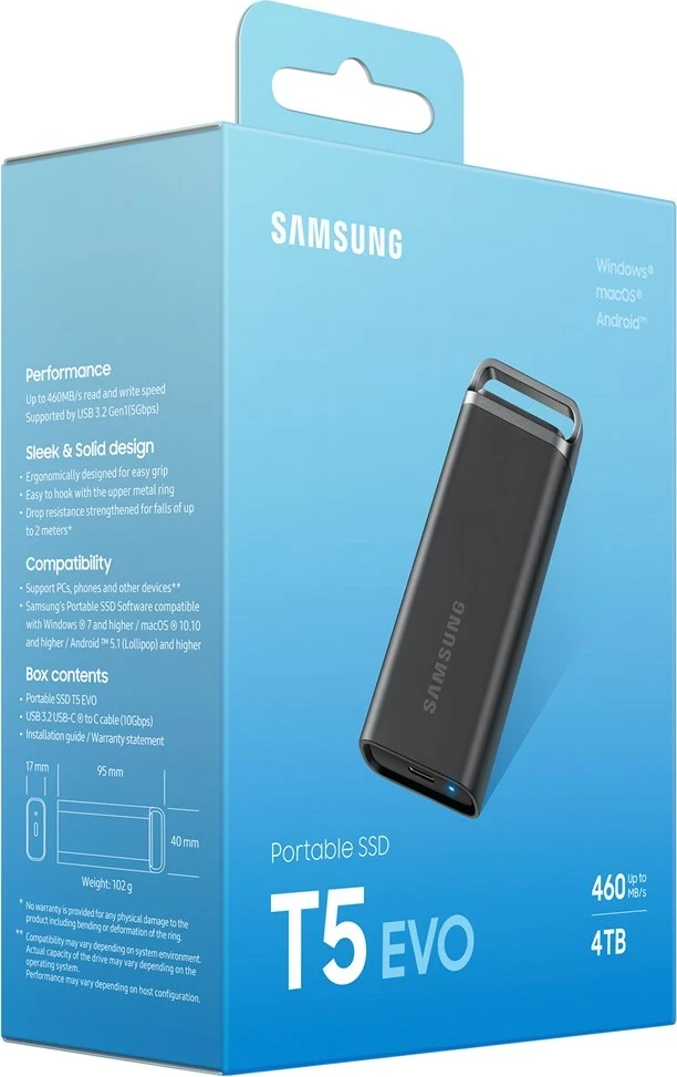 SSD portabël Samsung MU-PH4T0S 4 TB, USB 3.2 Gen 1, Zi