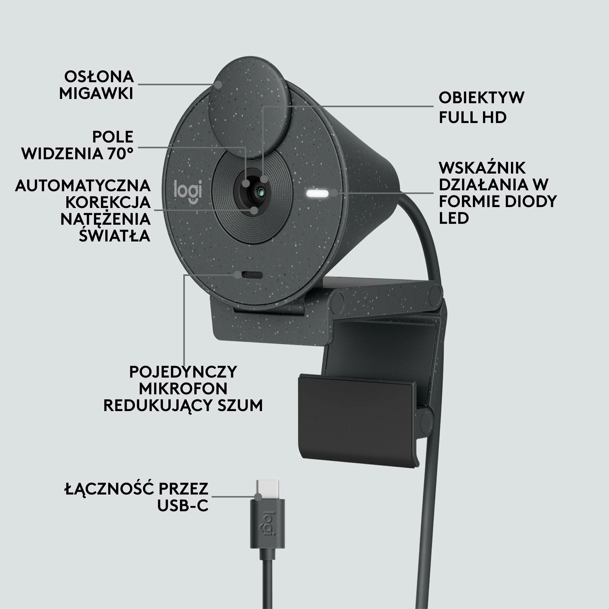 Webkamerë Logitech Brio 300 Full HD 1080p USB-C, Graphite (960-001436)