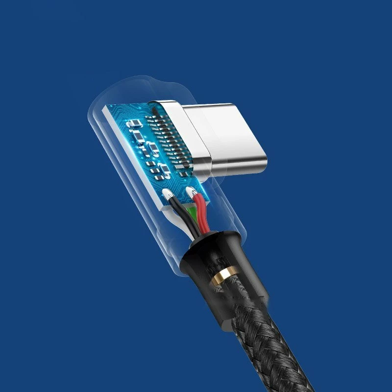 Kabllo USB-A në USB-C Ugreen 20855B 0.5 m Quick Charge 3.0 prizë 90° 3A e gërshetuar, e zezë