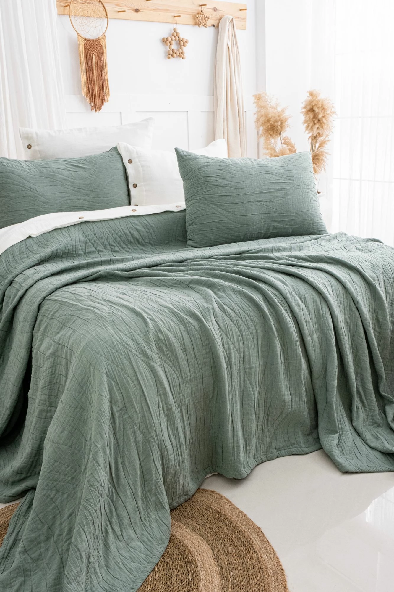 Set mbulesë krevati dopio, Janna, ngjyrë e gjelbër