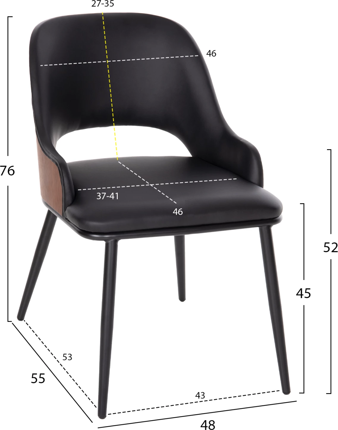 Set për dhomë ngrënieje 5 pjesë, tavolinë DENTY & 4 karrige DELF (e zezë)