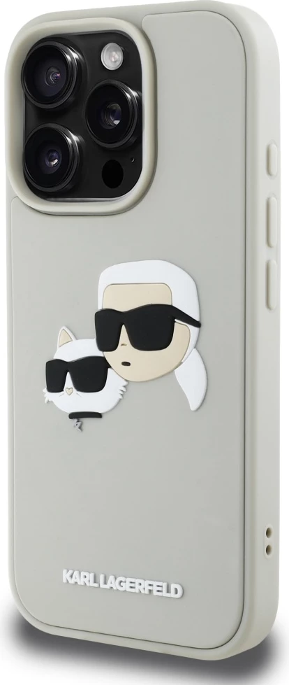 Mbështjellës Karl Lagerfeld HC 3D Rubber Double Heads për iPhone 16 Pro Max, Bezhe