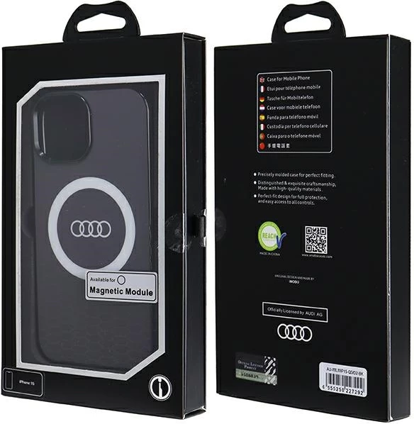 Mbështjellës Audi IML Big Logo MagSafe për iPhone 15/14/13, i zi