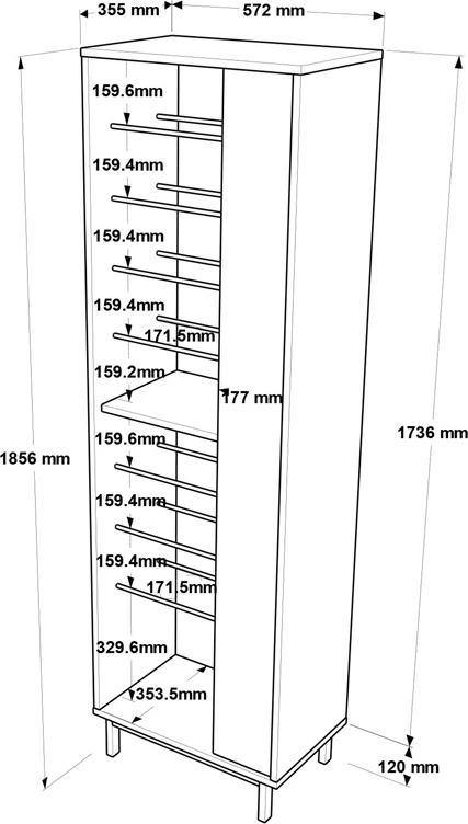 Raft këpucësh Scarpiera 9-vendëshe, ngjyrë natyrale-antracit, 57.2x35.5x185.60cm