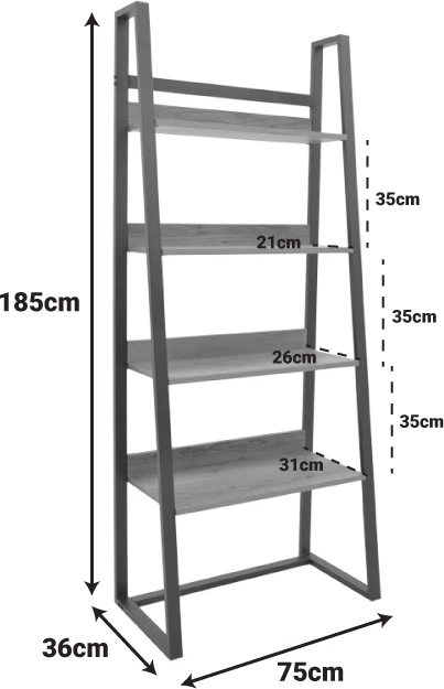 Raft librash Ryder, ngjyrë lis e zezë, 75x36x185cm