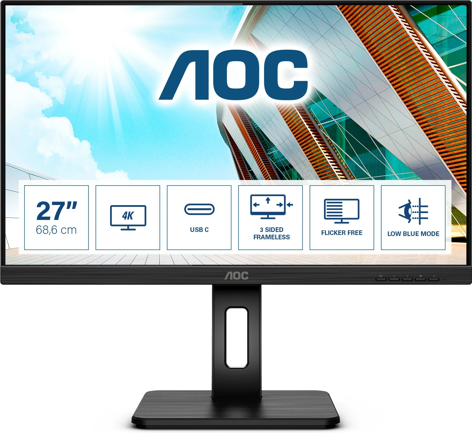 Monitor AOC U27P2CA, 27", 4K Ultra HD, LED, E zezë