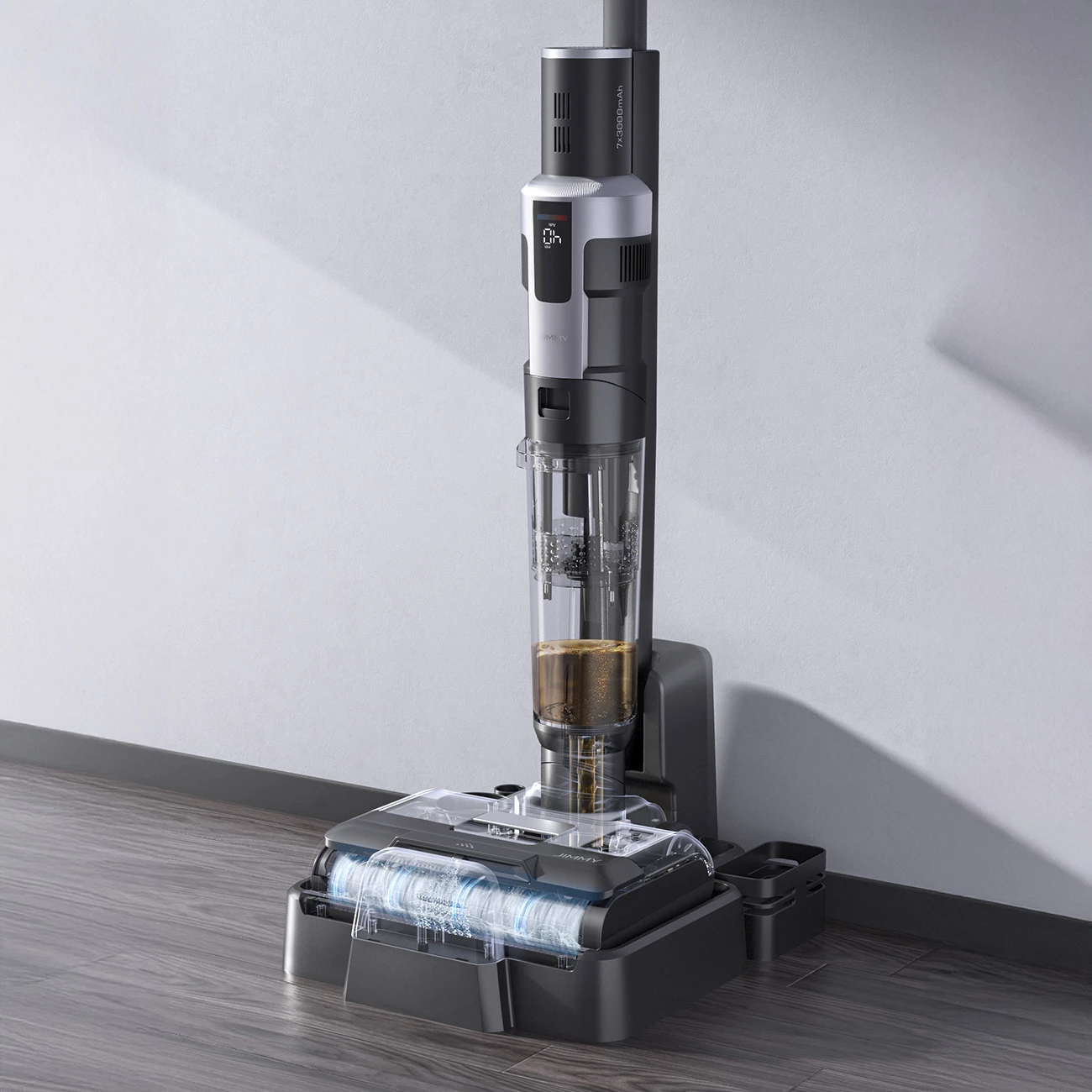 Fshesë me vakum dhe larëse JIMMY HW9, pa kabllo, 21000 mAh, 300 W, e zezë/argjend