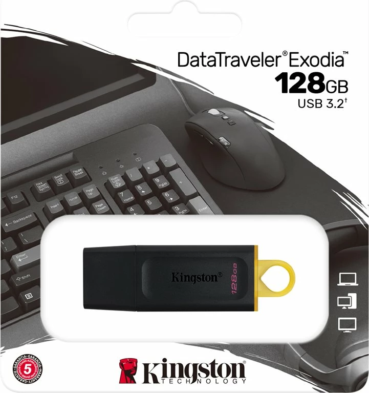 USB Kingston DataTraveler Exodia 128GB, USB 3.2, zi/verdhe