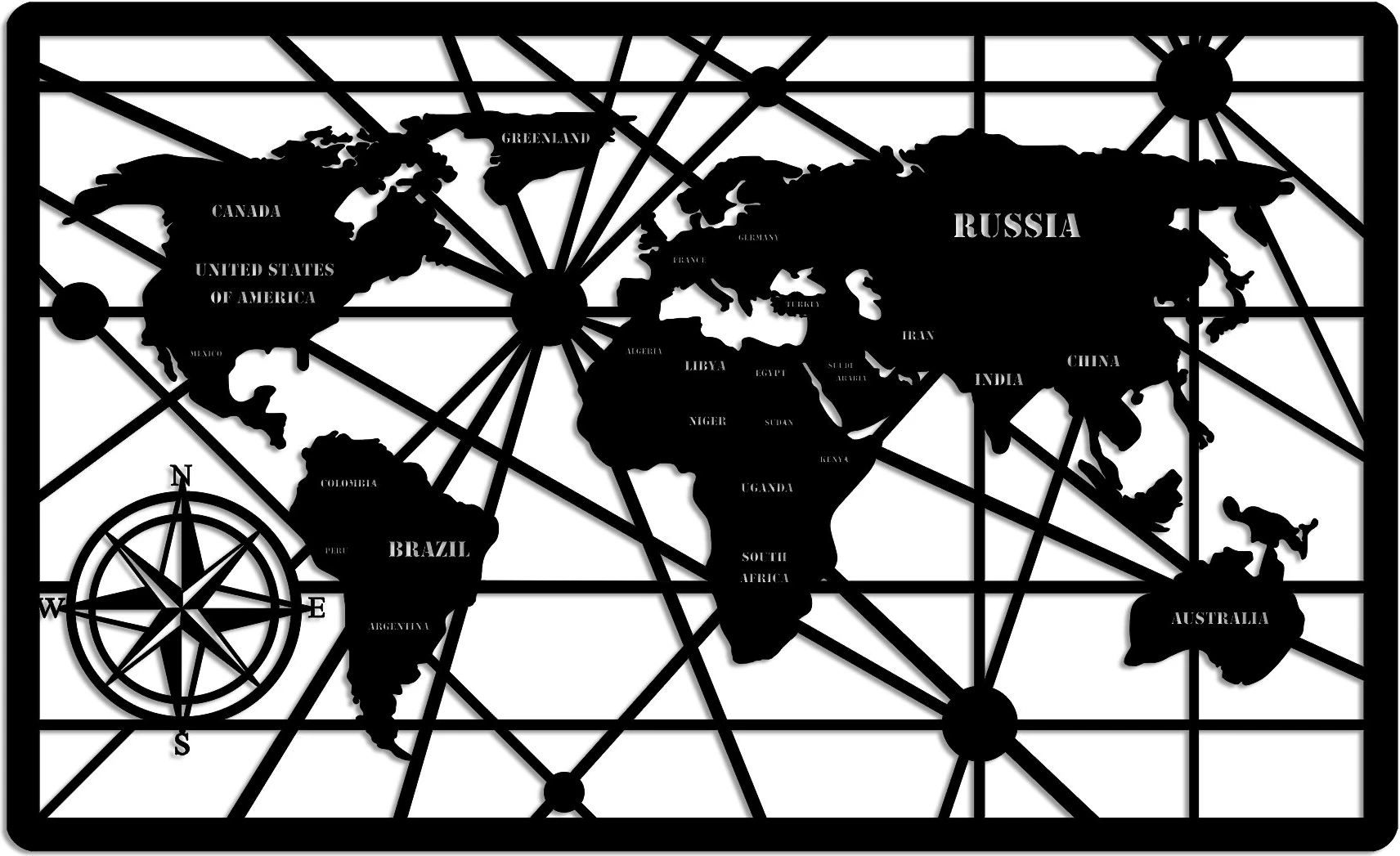 Aksesor dekorativ metalik për mur, hartë bote, Wallity, 7-L
