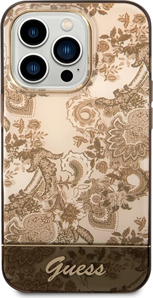 Mbështjellës Guess GUHCP14XHGPLHC për iPhone 14 Pro Max 6.7", Porcelain Collection, okër