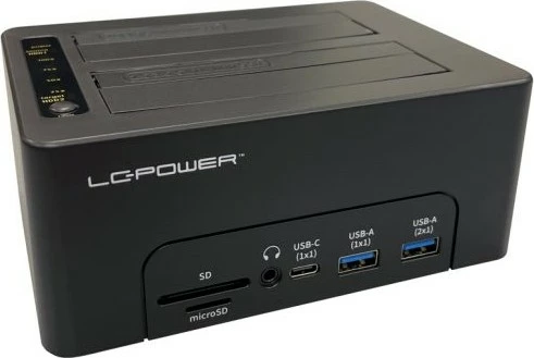 Docking station LC-Power LC-DOCK-C-MULTI-HUB, 2x SATA 2.5/3.5", USB 3.2 Gen 2, HDMI, SD/microSD, e zezë