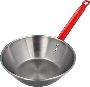 Tigan i thellë skuqjeje Garcima 13424 28 cm (thellësi 9.5 cm) çelik i pandryshkshëm i lustruar, argjendtë/kuqe