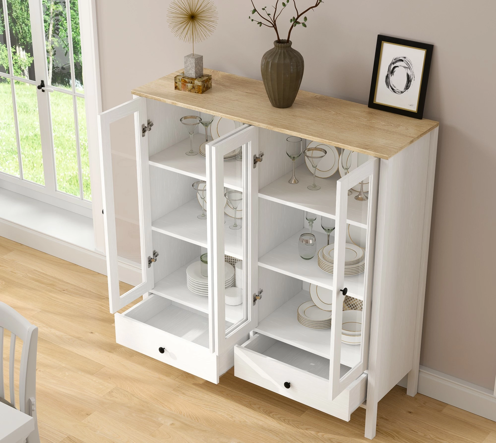 Raft librash Hanah Home, FRN-20071, ngjyrë druri dhe e bardhë