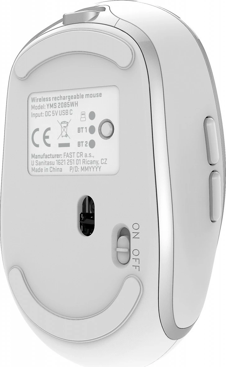 Maus wireless YENKEE NOBLE YMS 2085WH, 5 butona, Bluetooth + WiFi, Bardhë/Gri