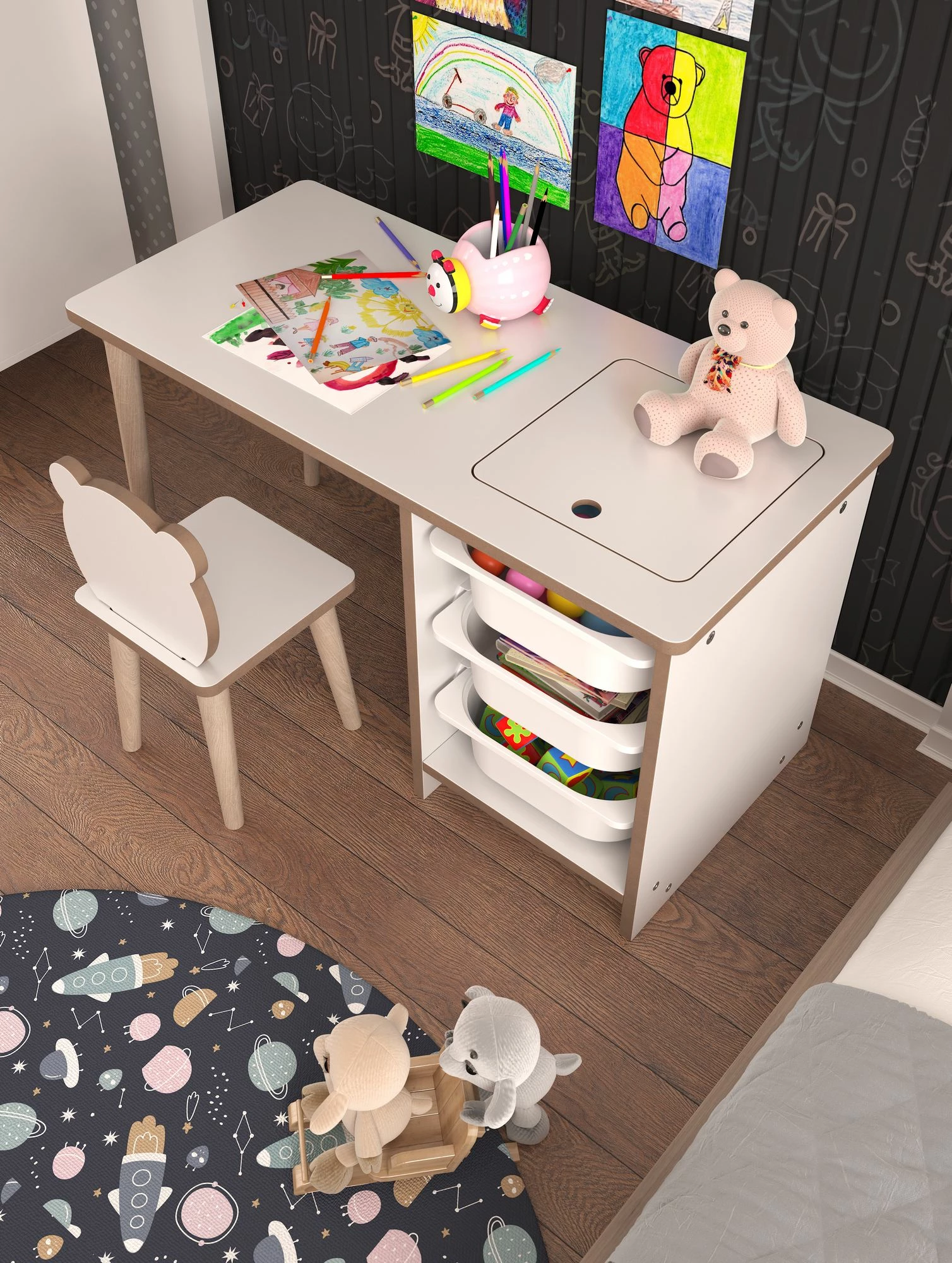 Set tavoline me karrige për fëmijë, Hanah Home, Soho, e bardhë