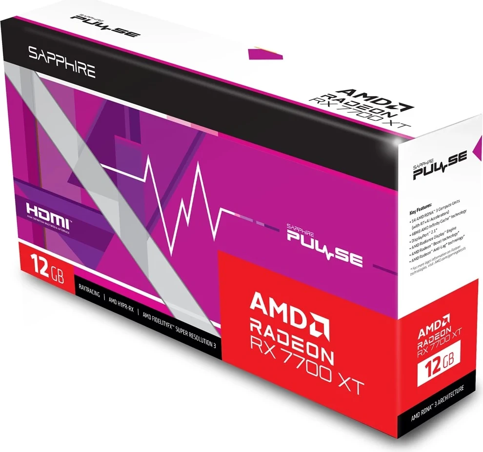 Kartë Grafike SAPPHIRE Radeon RX 7700 XT PULSE GAMING OC 12GB GDDR6, e Zezë