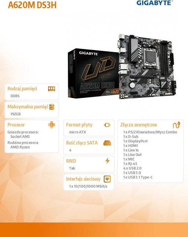 Pllakë amë Gigabyte A620M DS3H, Socket AM5, micro ATX, 4x DDR5, e zezë