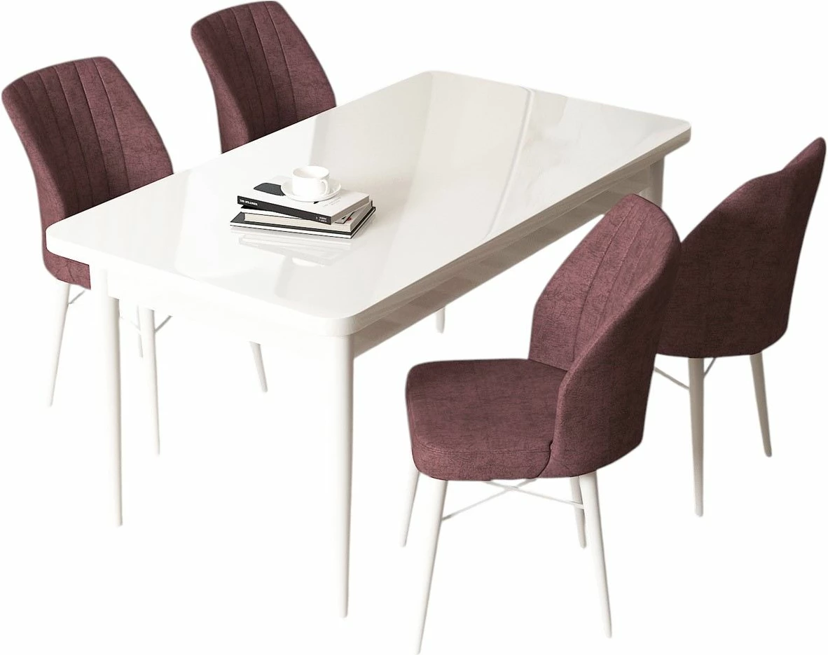 Tavolinë me karrige, 5 copë, Skye Decor, e bardhë, rozë e zbehtë