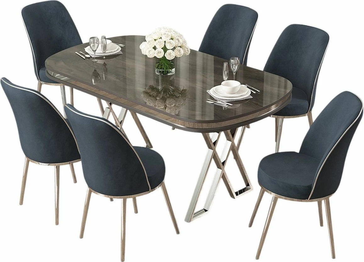 Tavolinë me karrige (7 copë), Skye Decor, ngjyrë antracit, krom