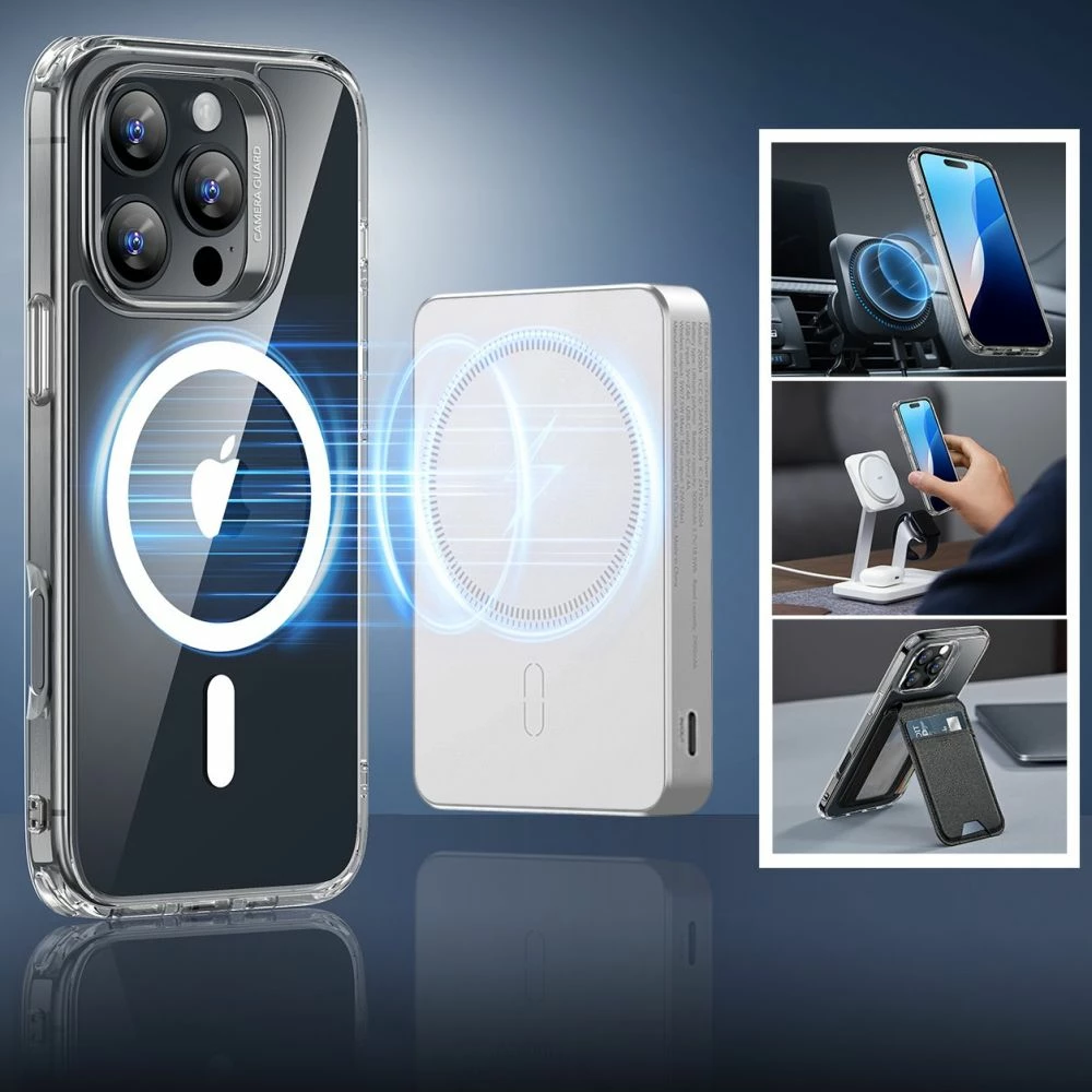 Mbështjellës ESR Classic Hybrid HaloLock me MagSafe + xham i temperuar për iPhone 16 Pro Max, Transparent