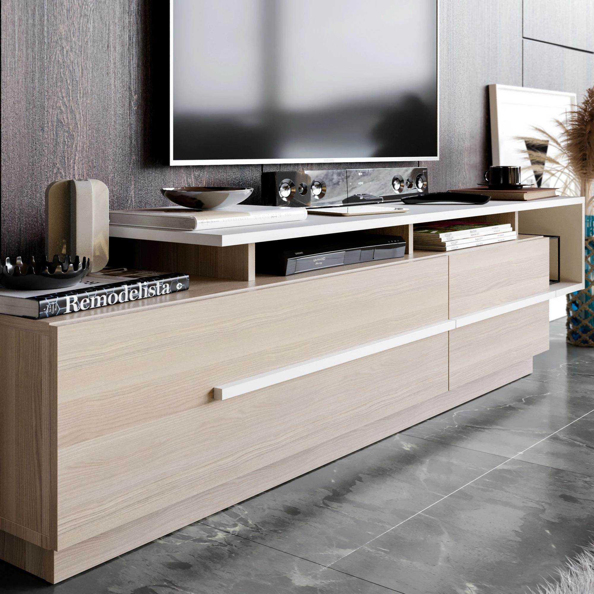 Komodinë TV Hanah Home, Pia - Cordoba, e bardhë