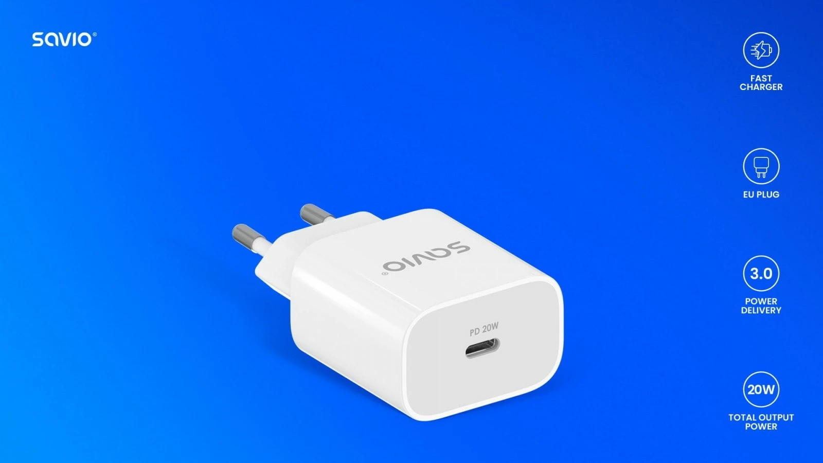 Karikues muri Savio LA-09, 20W, USB-C, i bardhë
