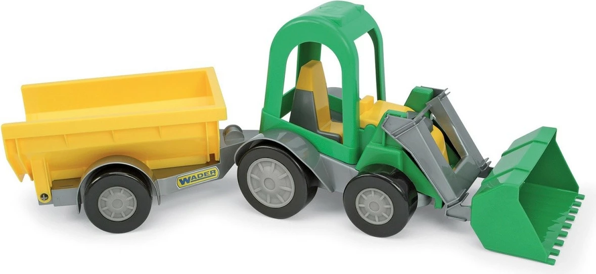 Set lodrash traktor me rimorkio Wader Color Cars, plastikë, 41 cm, Gri/E gjelbër/E verdhë