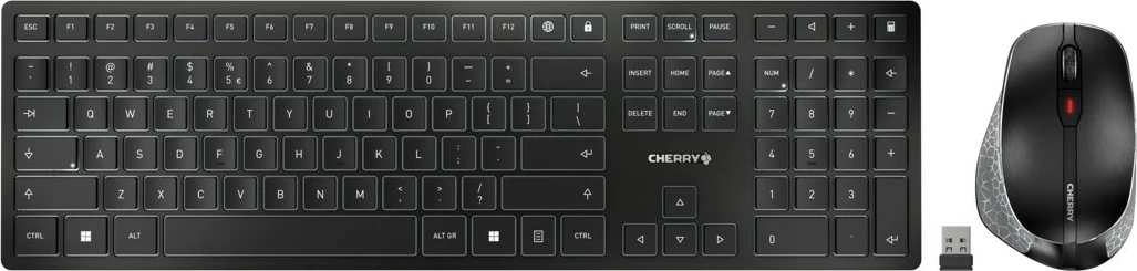 Tastierë dhe Maus Cherry DW 9500 SLIM, Wireless, RF Wireless + Bluetooth, QWERTY, E zezë, Gri