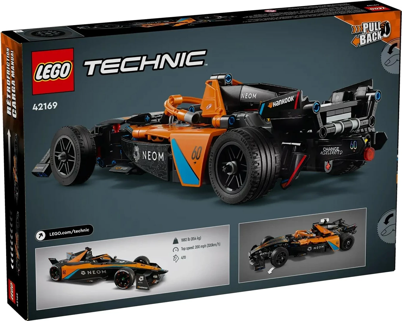 Set LEGO Technic 42169, NEOM McLaren Formula E, për fëmijë 9+, Portokalli