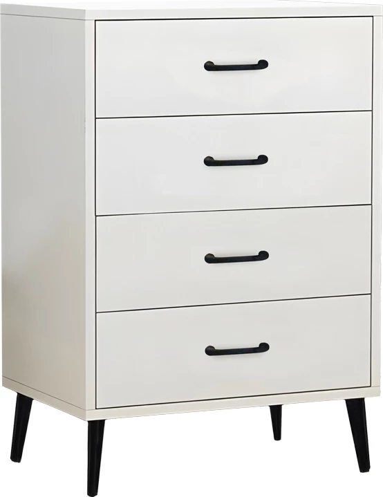 Komodë me sirtarë mdf, ngjyrë bardhë, këmbë metalike të zeza, 80x40x84cm
