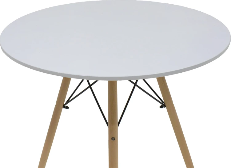 Set tavoline me karrige Bella-Julita, MDF i bardhë, këmbë natyrale, Φ80x73cm