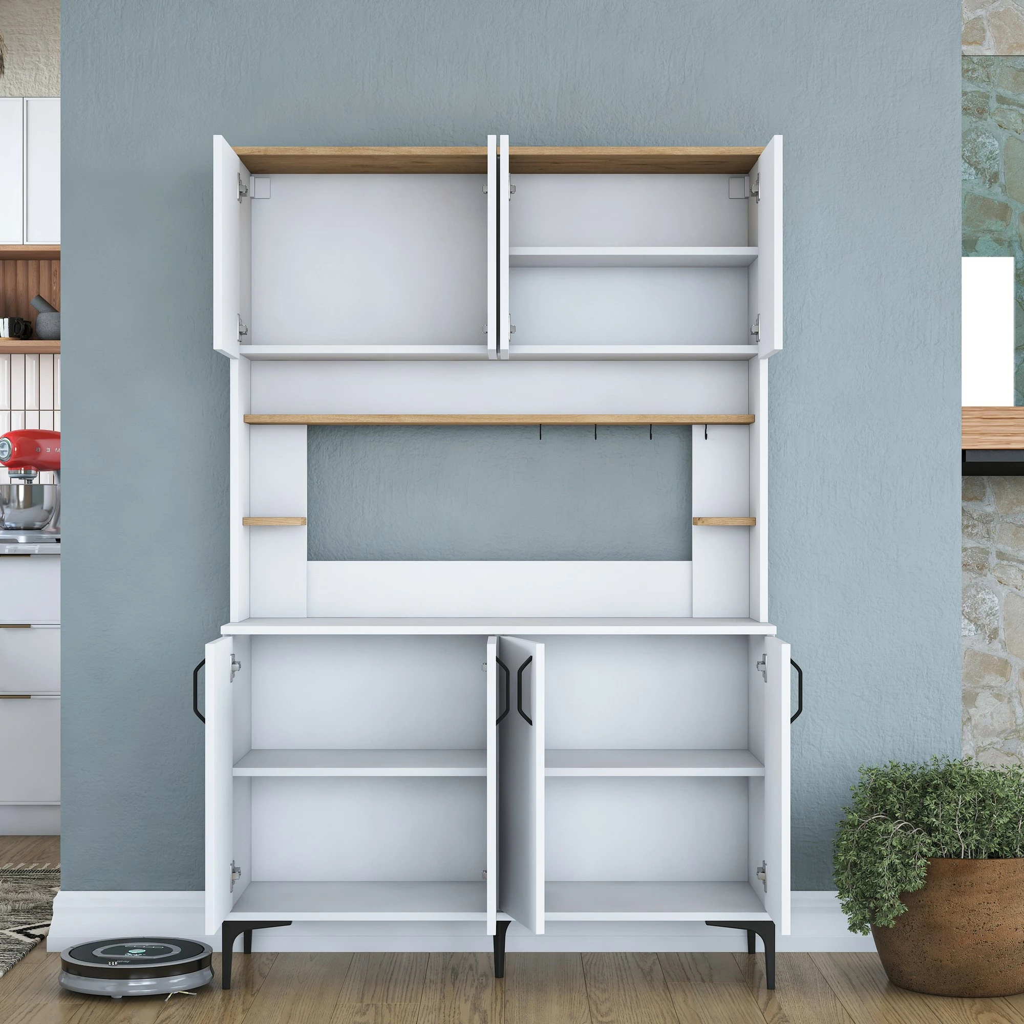 Dollap multifunksional Hanah Home, JE176 - 3291, ngjyrë e bardhë dhe arre