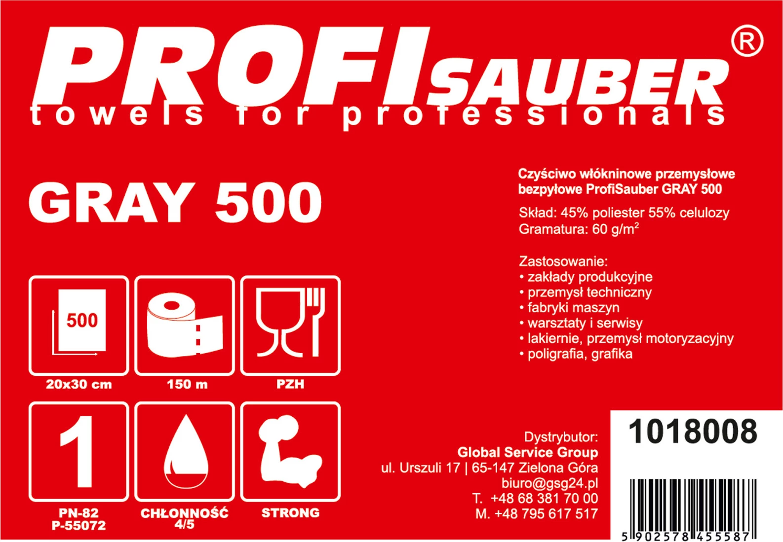 Letër pastruese industriale ProfiSauber GRAY 500, 500 fletë, gri