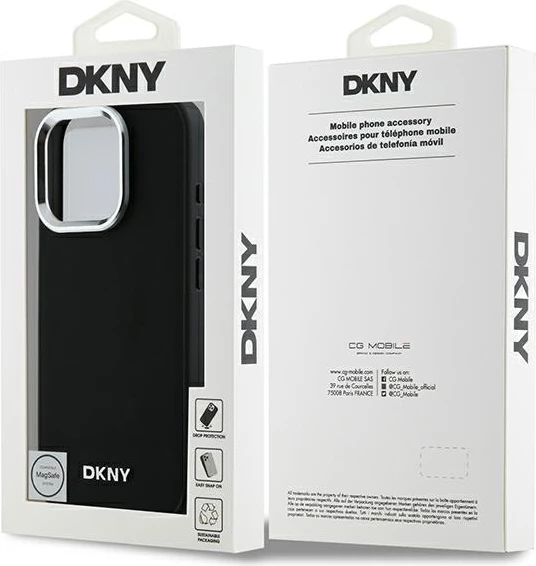 Mbështjellës DKNY Plain Silver Logo MagSafe për iPhone 16 Pro, i zi
